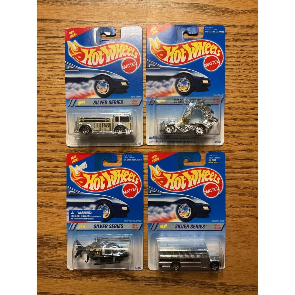 Hot Wheels Silver Series 1994 Set of 4 Fire Eater Rodzilla Chopper School Bus